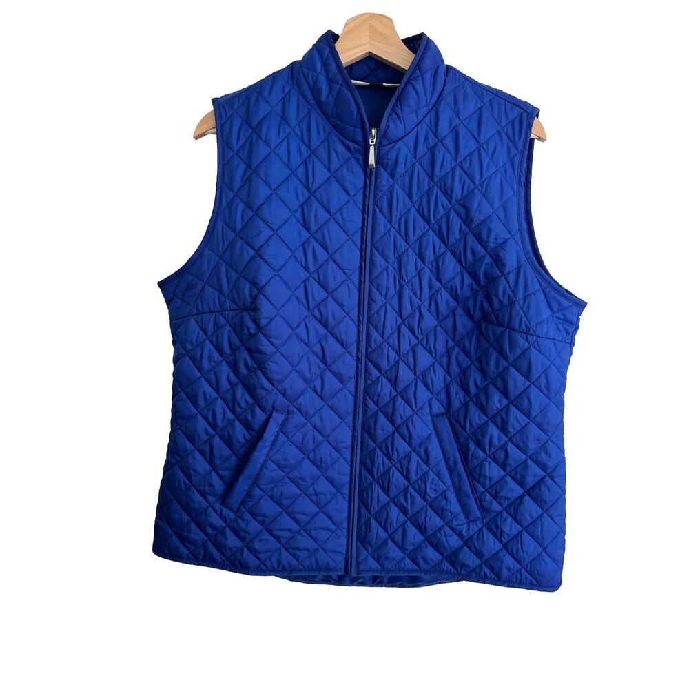 Karen Scott Sport Women's L Blue Quilted Zip Vest Pockets